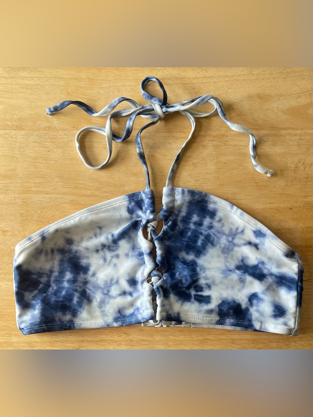 Blue Tie-Dye Halter Bikini Top